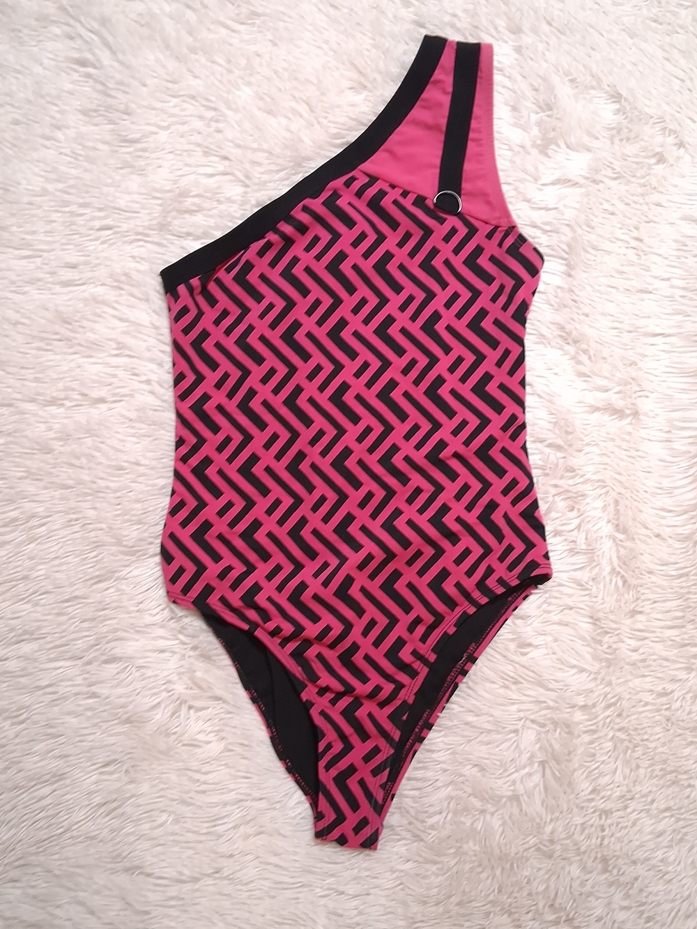Alexander McQueen For Target One-Shoulder Pink Black Geometric Swim One-Piece